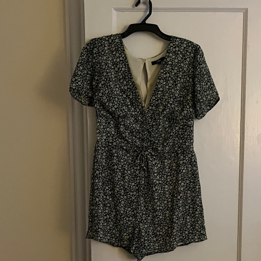 Floral Green and White Romper